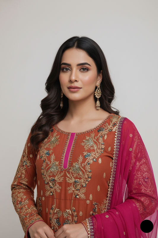 ABS 3001 chiffon Pakistani women's frock with grip plazo side view