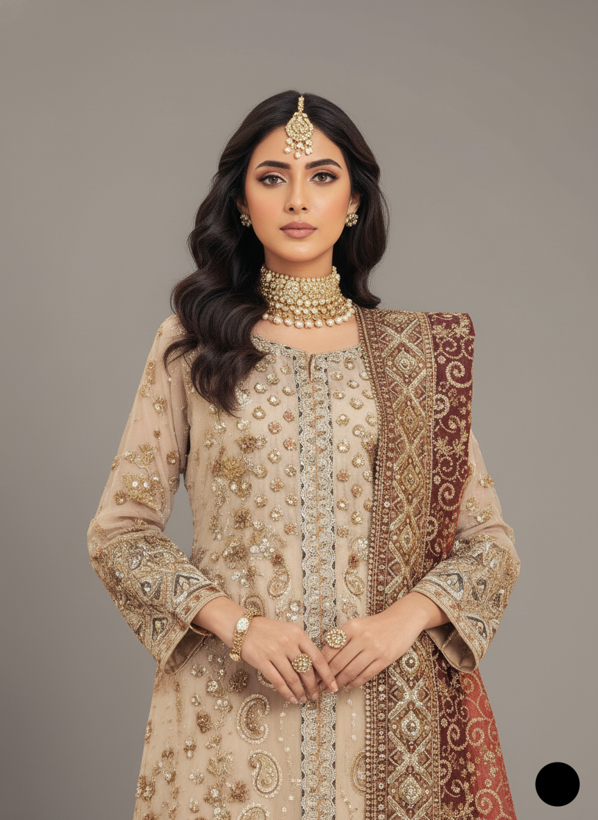 ABL 4110 SKIN Masuri Net Pakistani women's party wear with embroidered dupatta side view