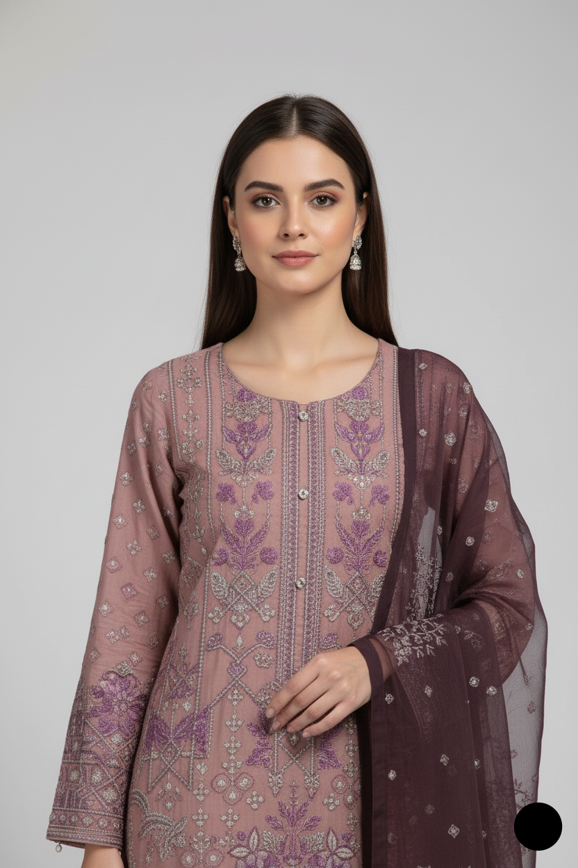 Tea pink chiffon Pakistani women's straight shirt with plazo side view
