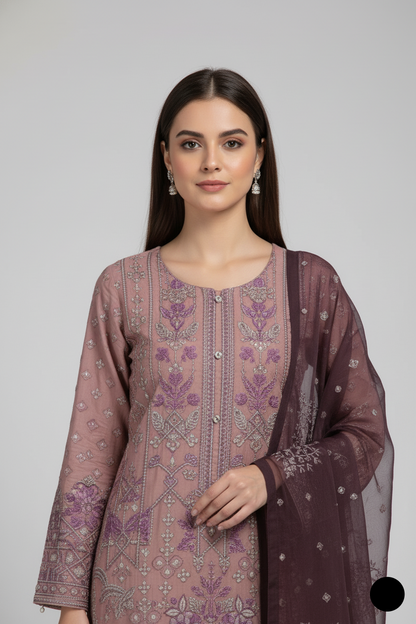 Tea pink chiffon Pakistani women's straight shirt with plazo side view