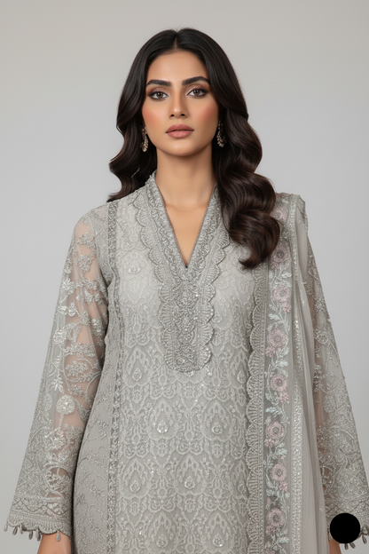 Skin chiffon Pakistani women's straight shirt with plazo side view