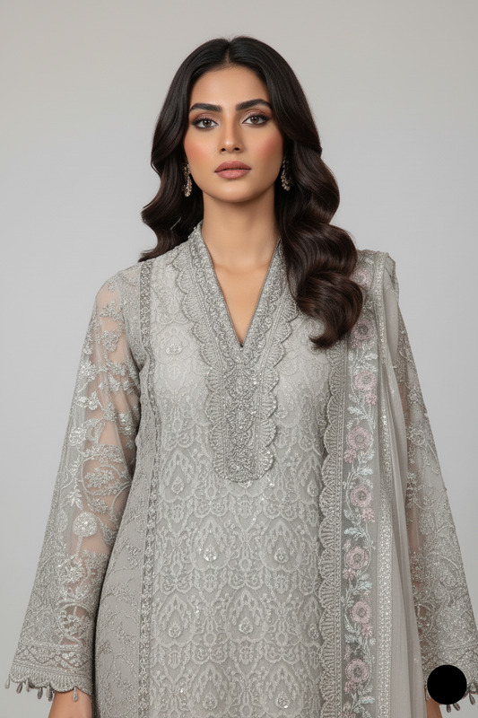 Skin chiffon Pakistani women's straight shirt with plazo side view