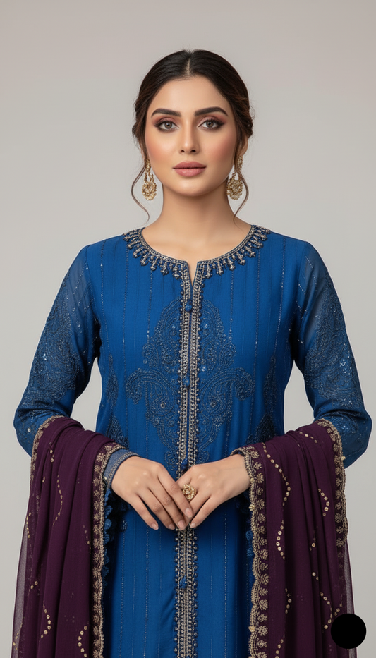 Zinc grey organza Pakistani women's A-Line shirt side view