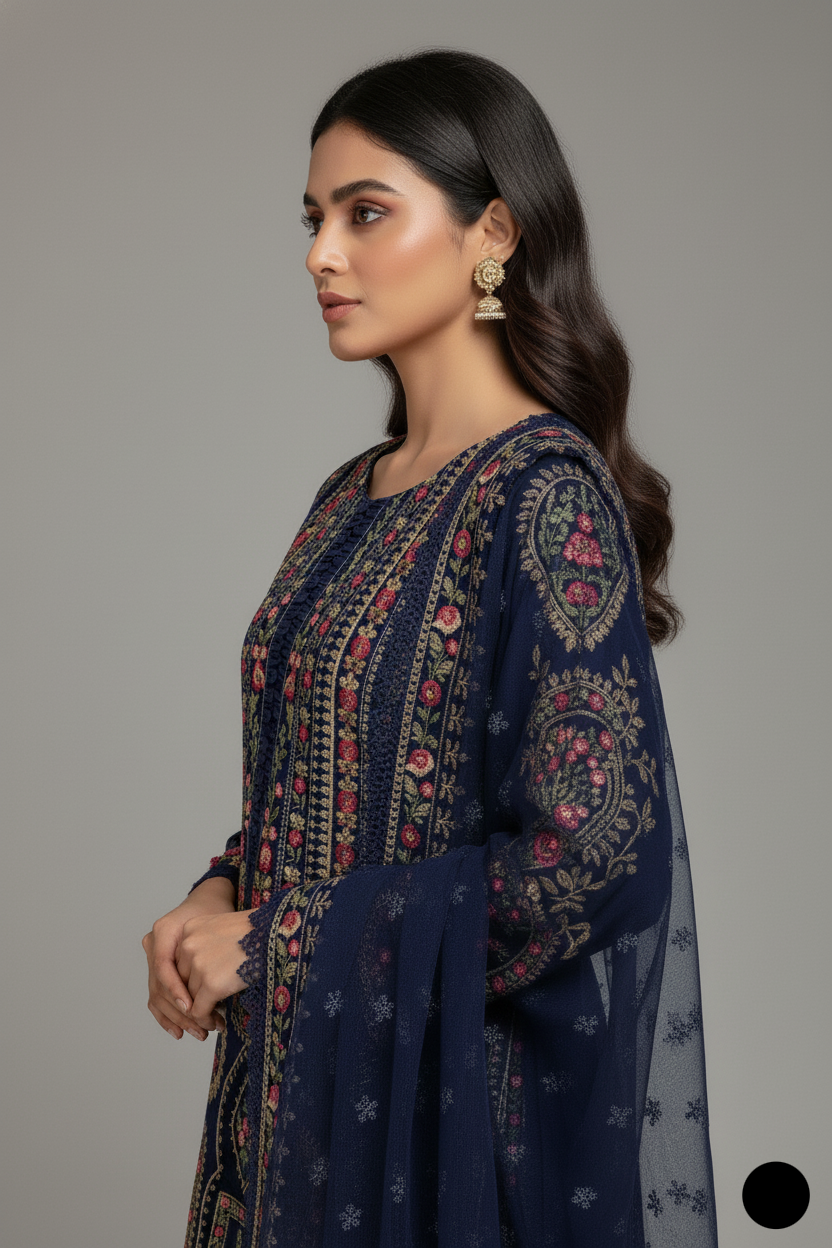 ABL 3883 Pakistani women's chiffon A-Line formal outfit detail view