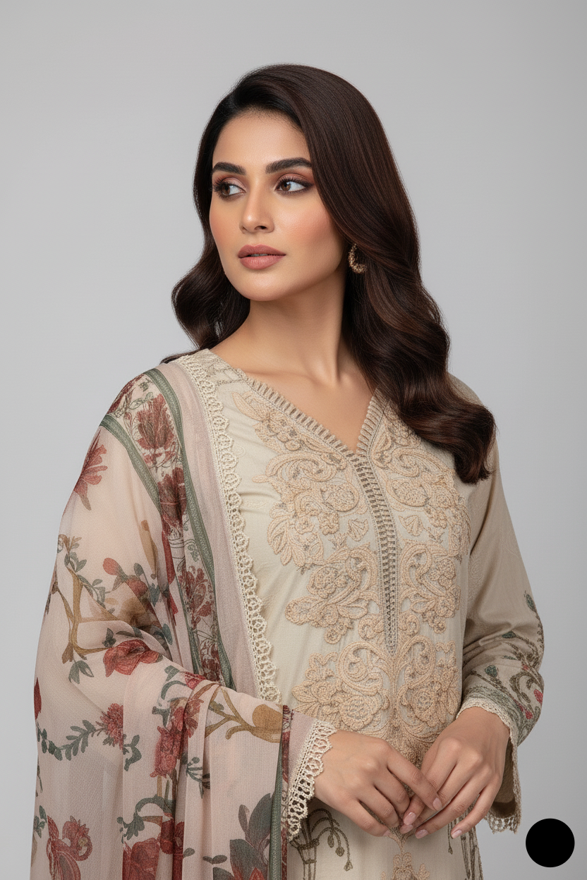 Pakistani women's skin organza A-Line shirt detail view