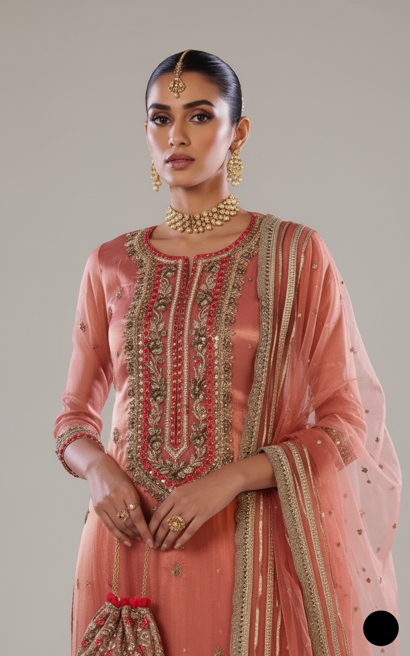 KB P254 masuri Pakistani women's straight shirt formal outfit side view