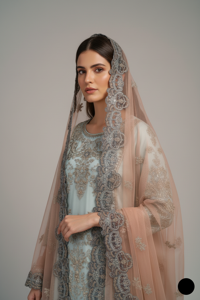ABS 3153 Pakistani women's chiffon plazo outfit detail view
