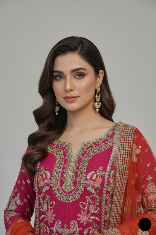 ABS 3292 Chiffon Pakistani women's straight shirt with chiffon plazo side view