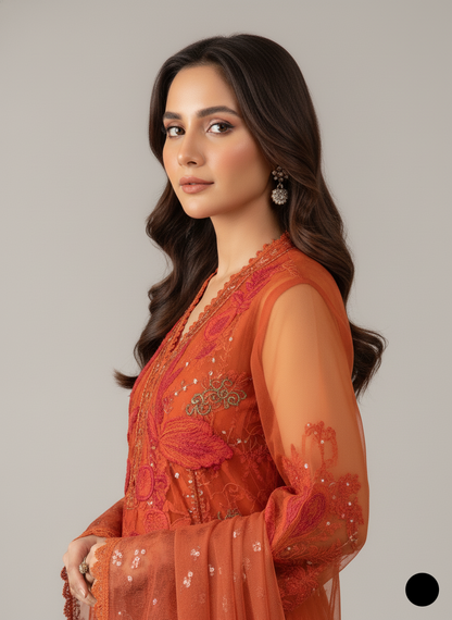ABL 4029 Pakistani women's organza A-Line outfit back view