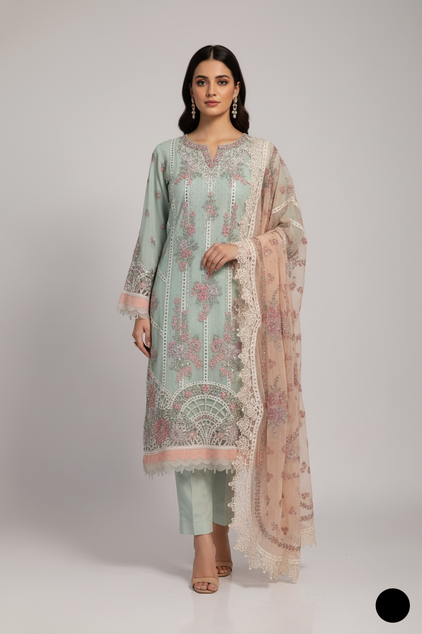 ABL 4076 - Elegant A-line Chiffon 3-Piece Women's Pakistani Suit