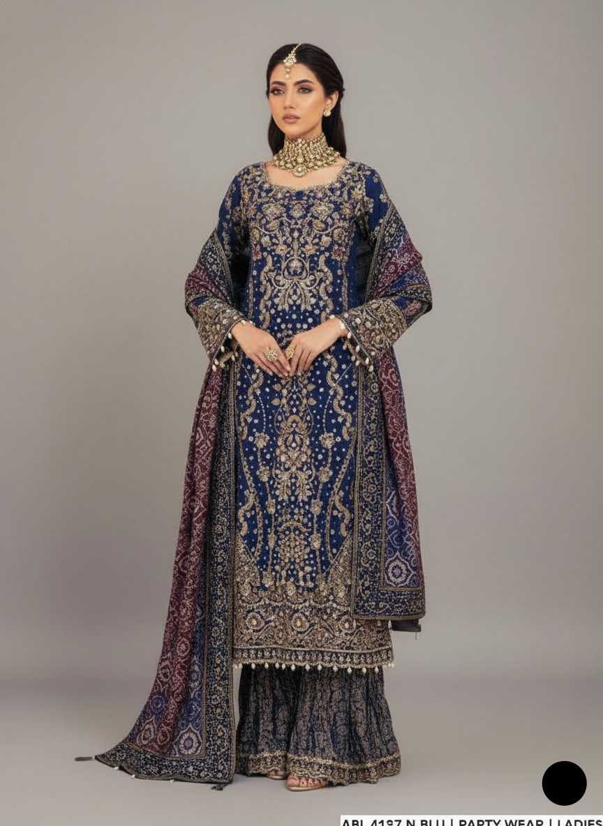 Grip fabric straight shirt plazo ABL 4127 - Pakistani women's wedding formal wear front view