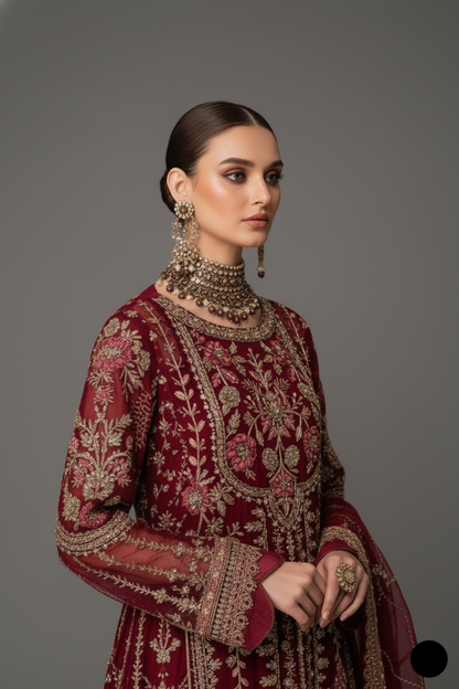 ABL 3989 Pakistani women's organza A-Line formal outfit detail view