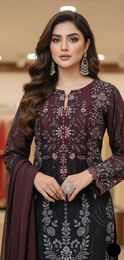 Maroon chiffon Pakistani women's straight shirt side view