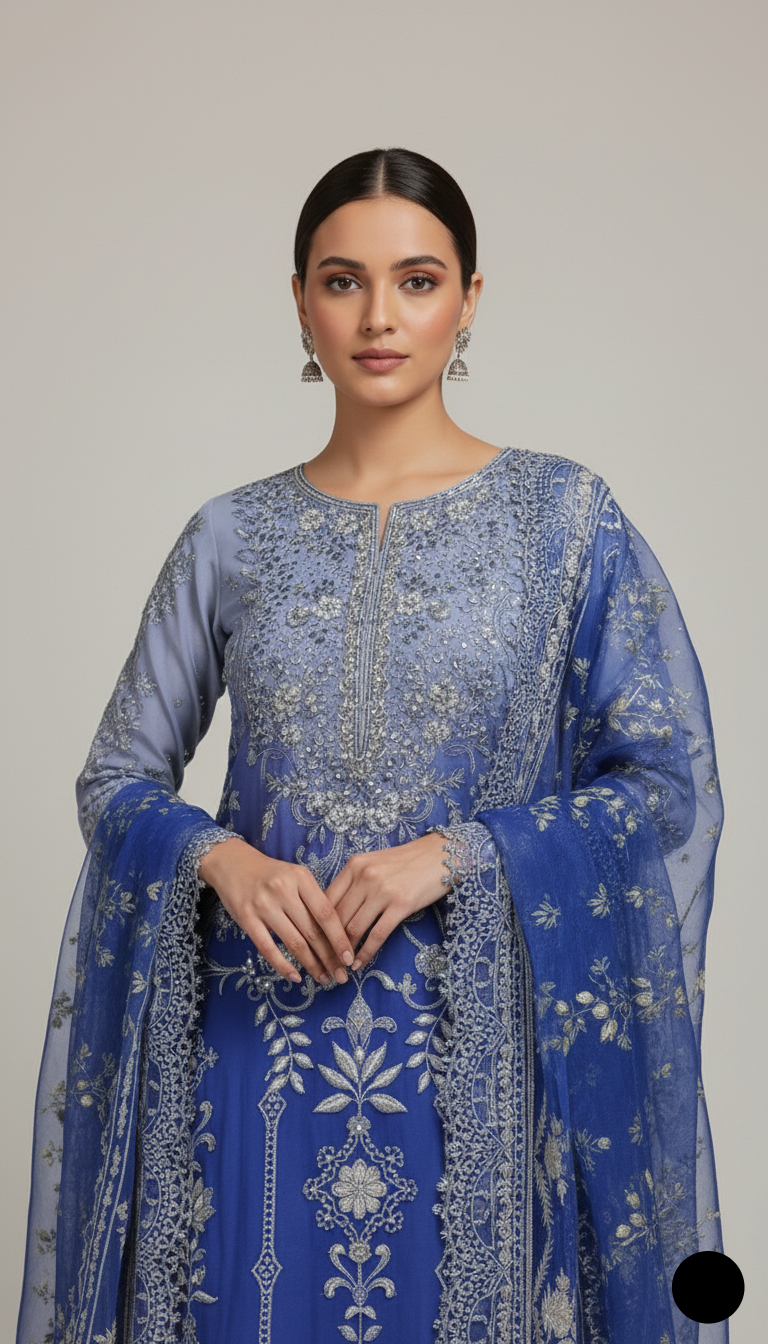Lilac organza Pakistani women's straight shirt side view