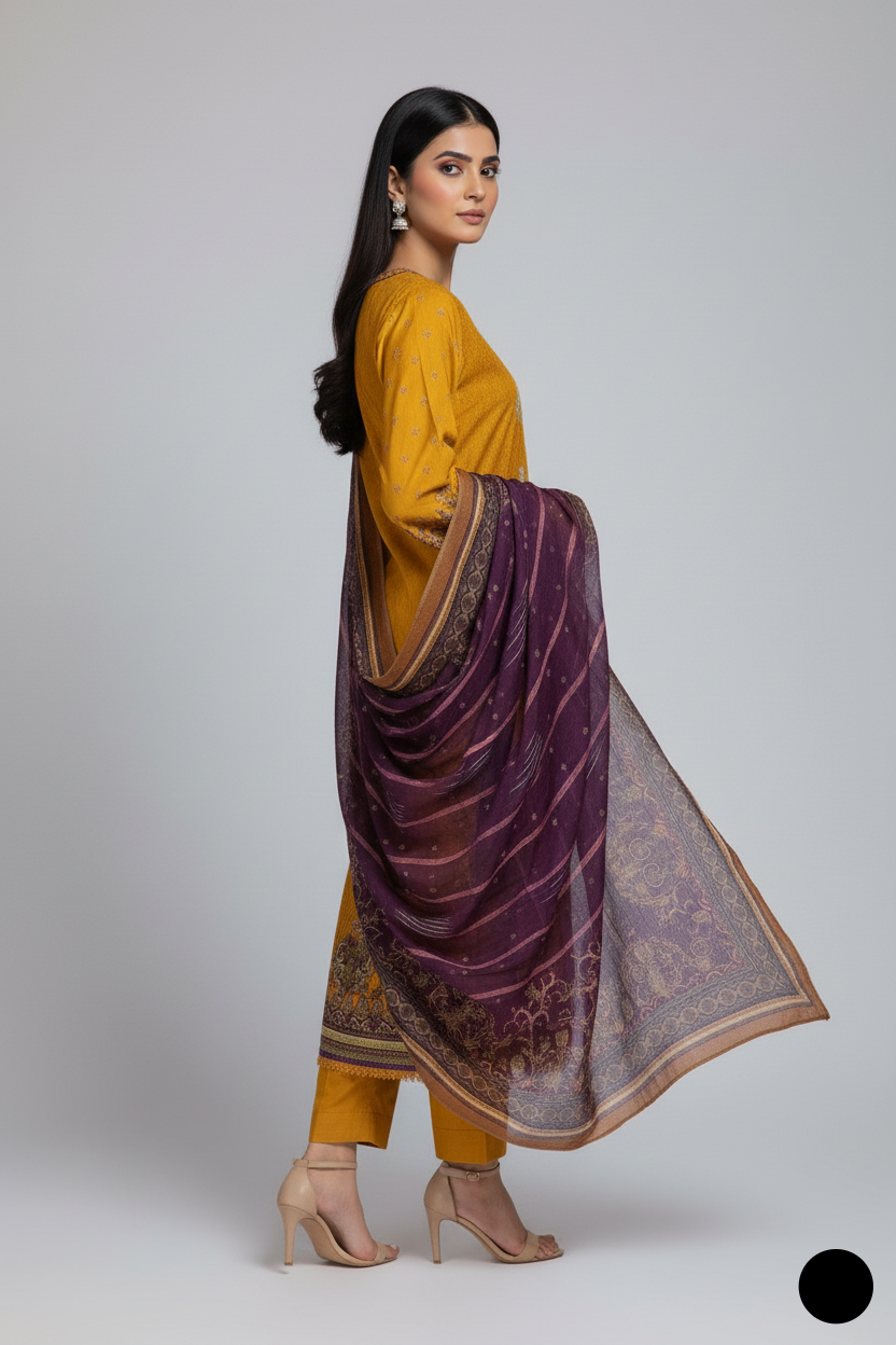 SG15 52 PRT Lawn Pakistani women's summer 3-piece suit with chiffon dupatta back view