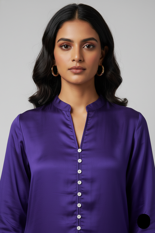 Purple silk Pakistani women's A-Line shirt side view