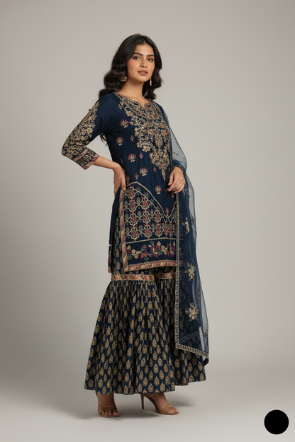 PNW 6294 Pakistani women's chiffon gharara outfit back view