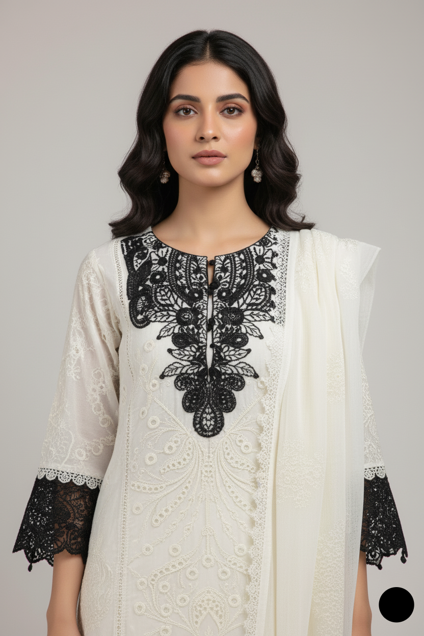 Off white chiffon Pakistani women's straight shirt with plazo side view