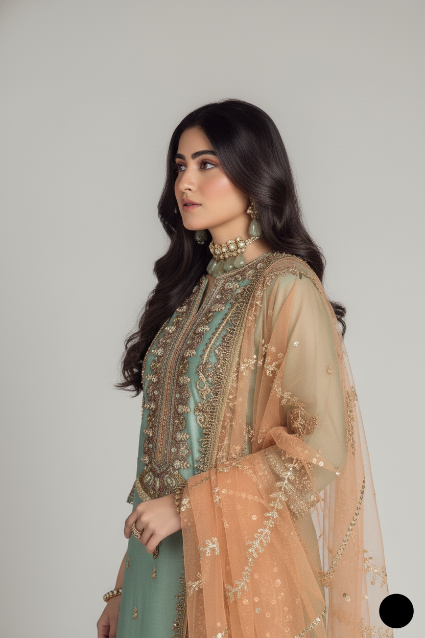 KB P237 trouser Pakistani women's embroidered resham outfit back view