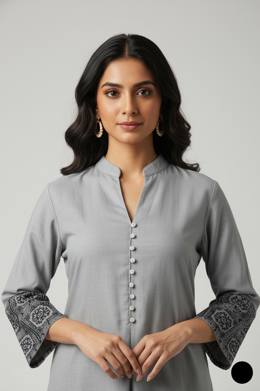 Grey lawn Pakistani women's A-Line casual shirt side view