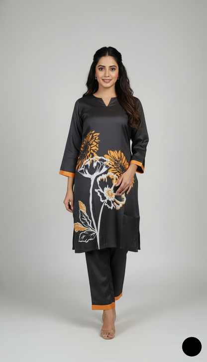 Lawn 2-piece printed - Pakistani women's casual summer outfit with cotton trouser and lawn dupatta front view