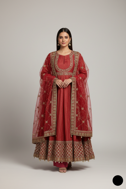 Crush masuri A-Line shirt ABL 3886 - Pakistani women's formal wear with organza dupatta front view