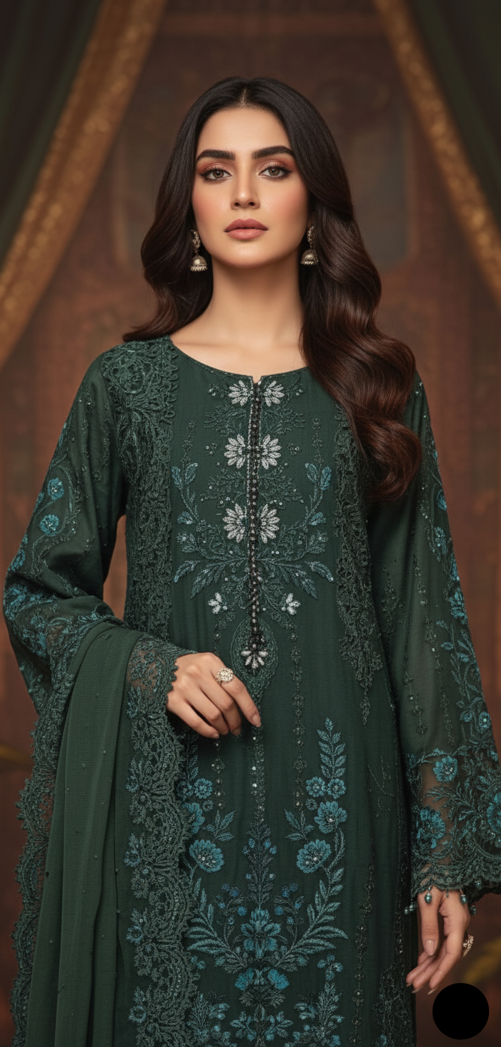 Dusty green organza Pakistani women's A-Line shirt side view