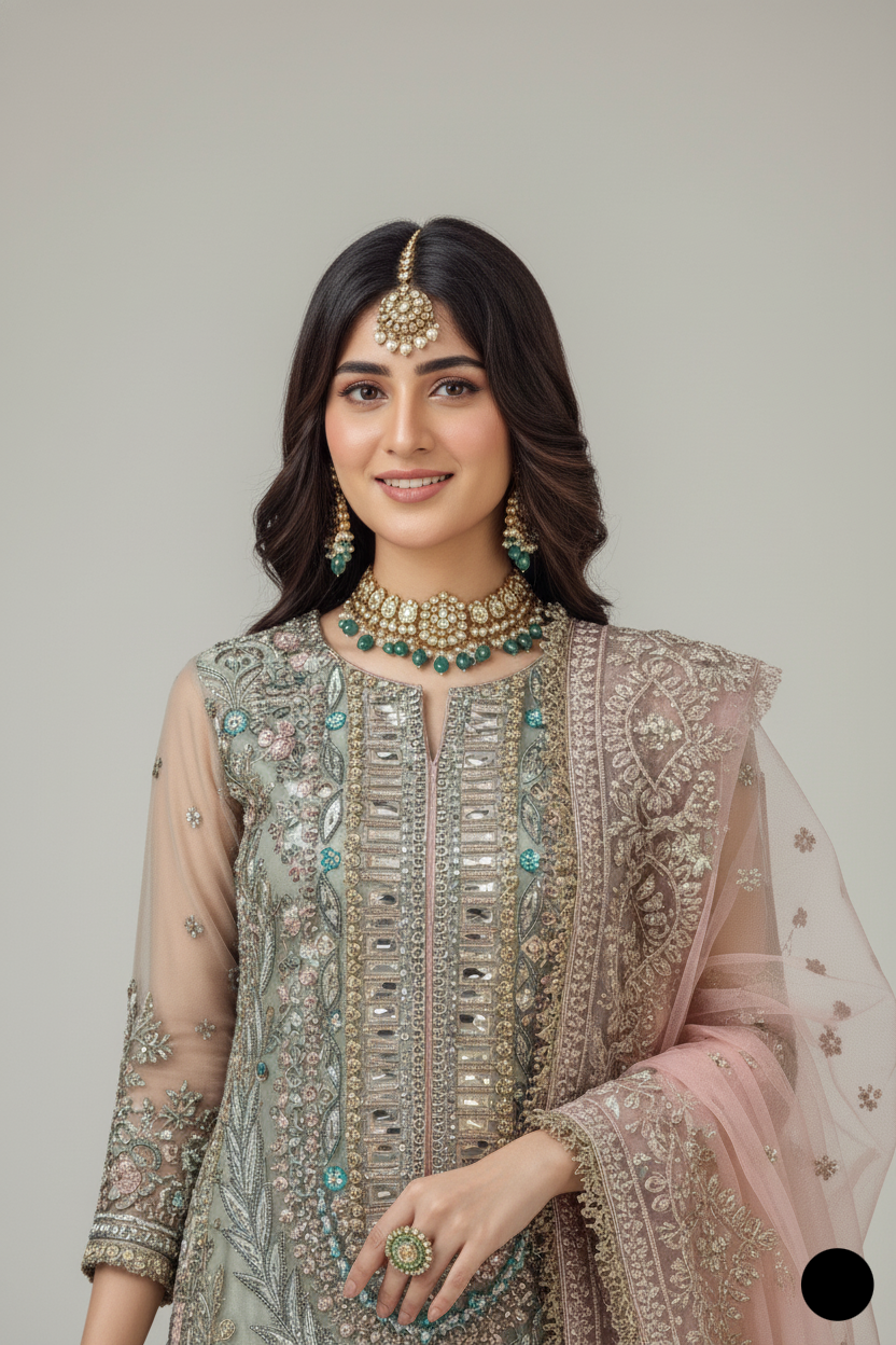 KB P245 PISTA resham mesuri Pakistani women's embroidered sharara side view