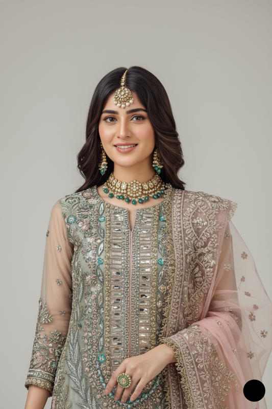 KB P245 PISTA resham mesuri Pakistani women's embroidered sharara side view