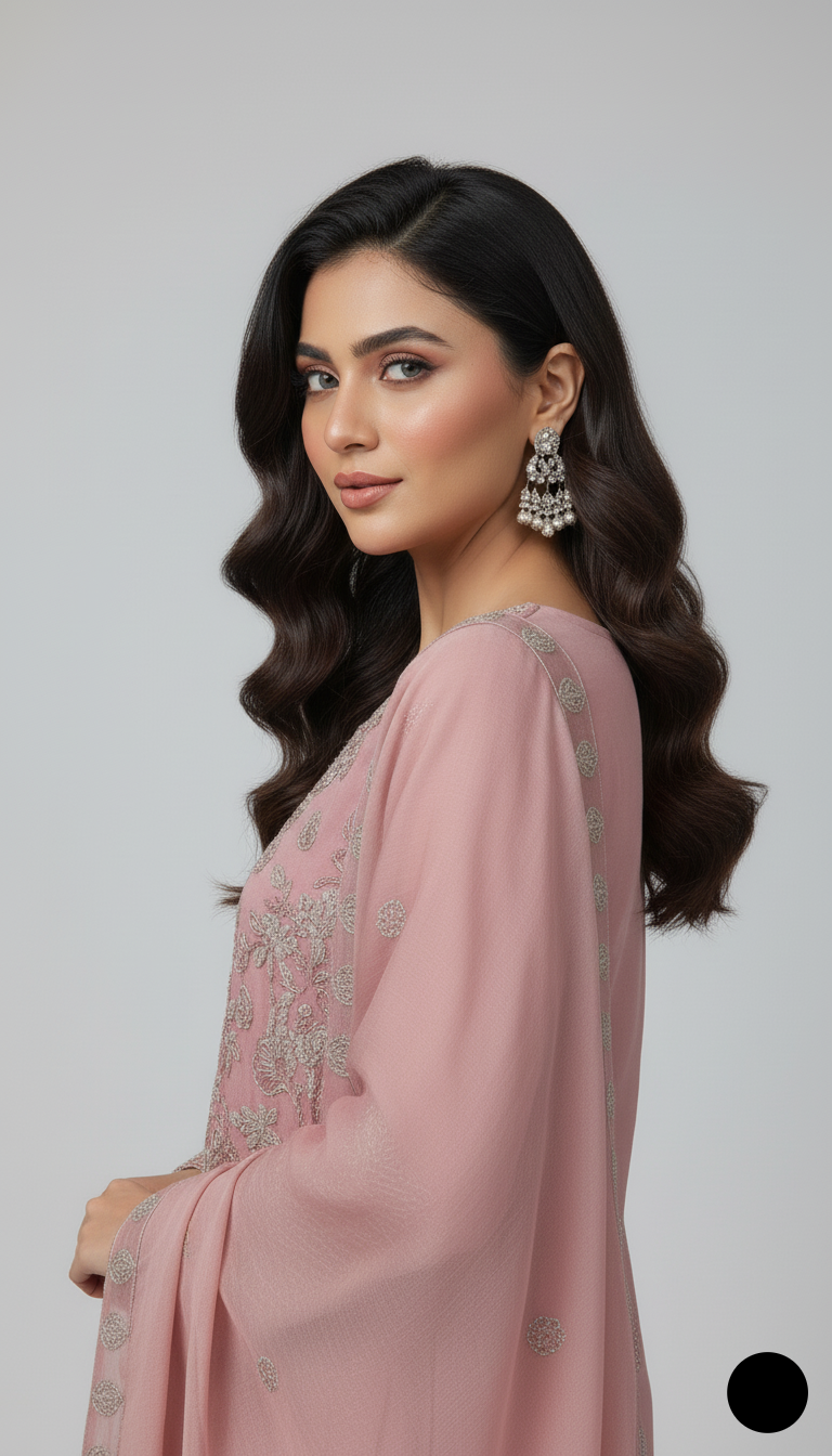 ABS 2854 Pakistani women's chiffon straight shirt detail view