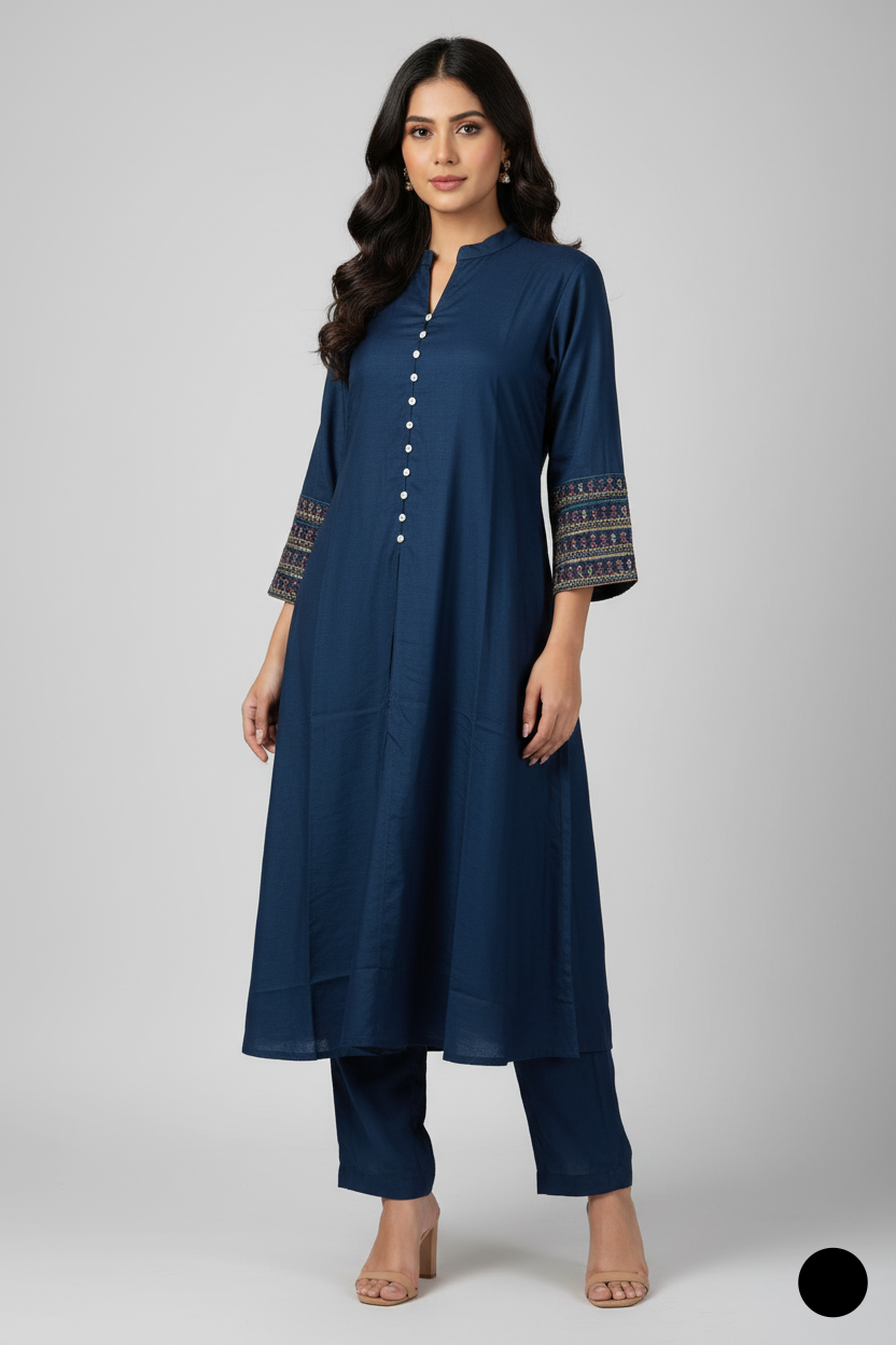 Lawn A-Line shirt zinc grey - Pakistani women's casual summer outfit with cotton trouser and lawn dupatta front view