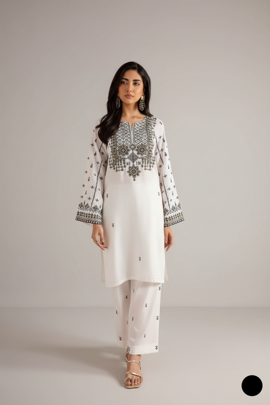 Organza open shirt white - Pakistani women's formal party wear with viscose trouser and organza dupatta front view