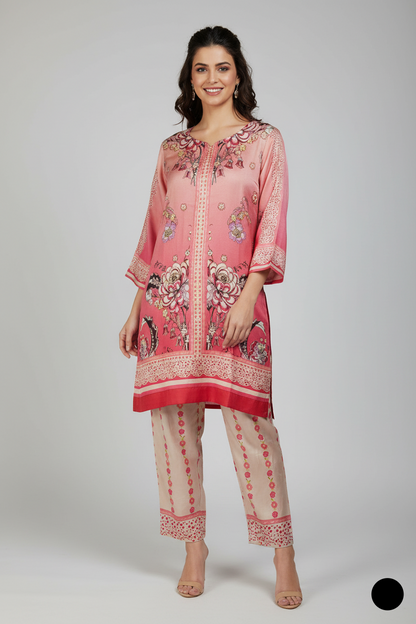 Lawn 2-piece printed - Pakistani women's casual summer outfit with cotton trouser and lawn dupatta front view