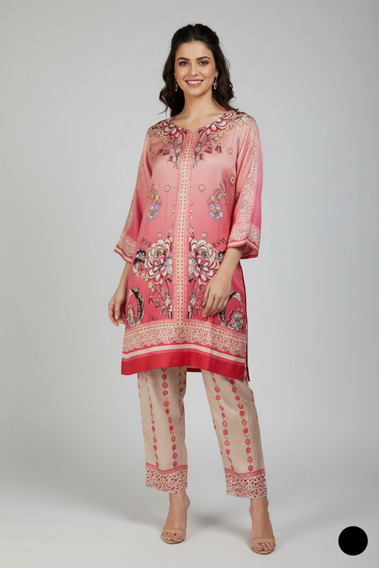 Lawn 2-piece printed - Pakistani women's casual summer outfit with cotton trouser and lawn dupatta front view