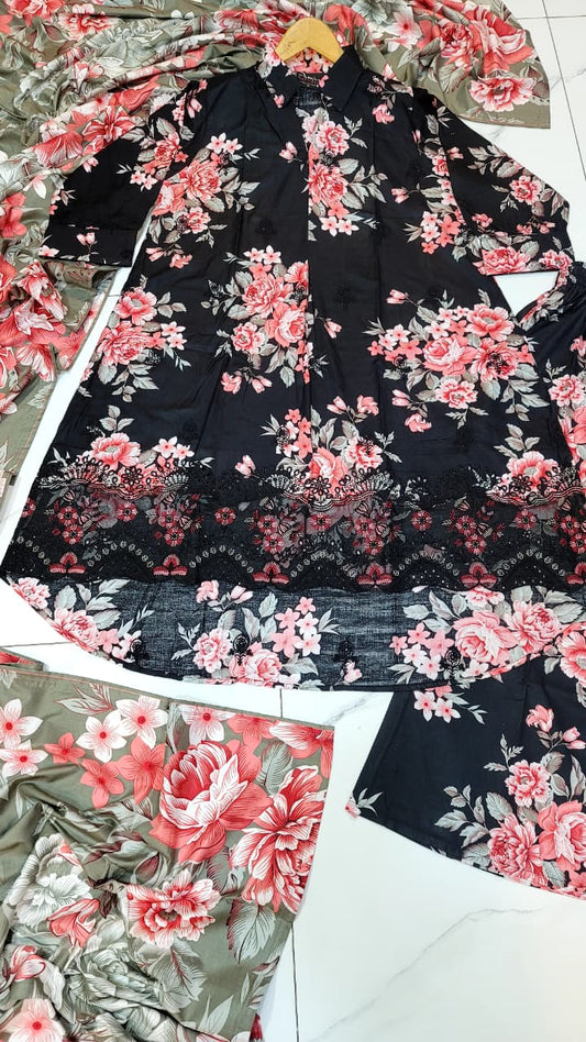 Pakistani women's lawn A-Line printed casual shirt side view