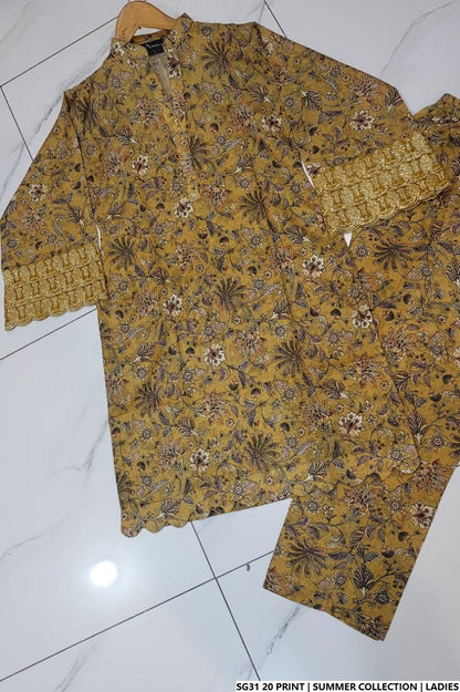 Pakistani women's lawn A-Line printed casual outfit back view