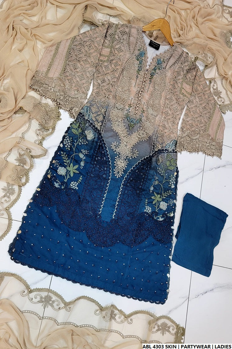 Pakistani women's skin organza A-Line shirt back view
