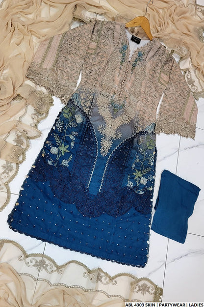 Pakistani women's skin organza A-Line shirt back view