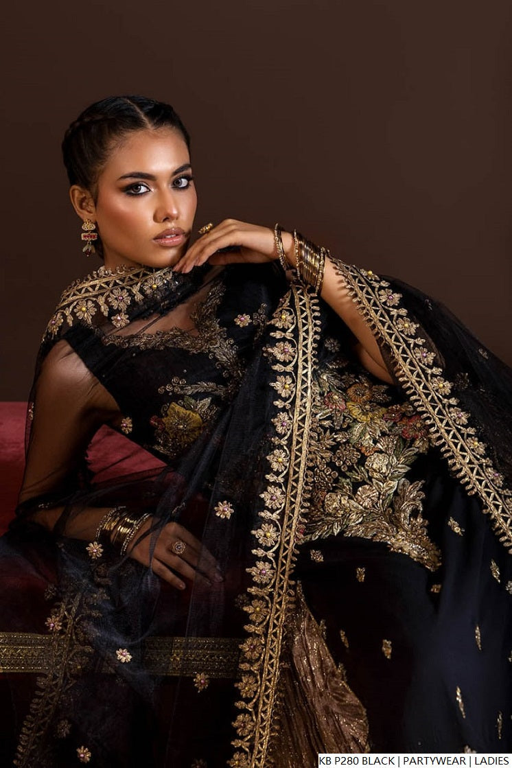Pakistani women's black hand embroidered luxury suit full view