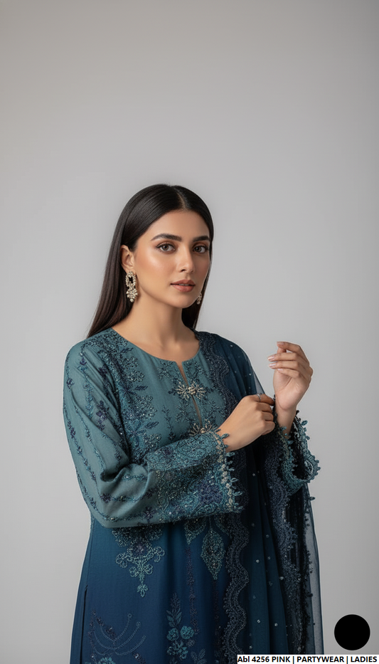 Zinc grey chiffon Pakistani women's straight shirt back view