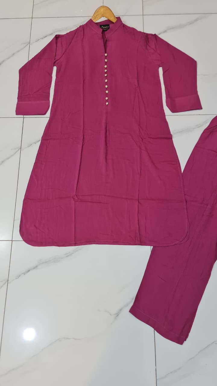 Pakistani women's magenta lawn 2-piece casual summer suit back view