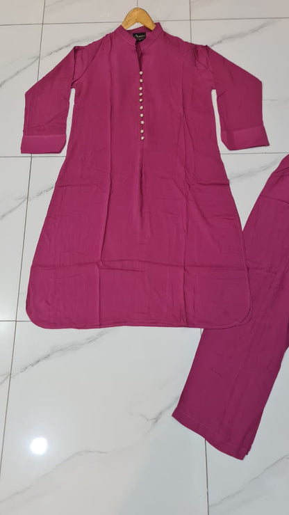 Pakistani women's magenta lawn 2-piece casual summer suit back view
