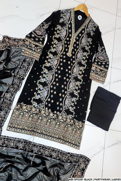 Pakistani women's black chiffon straight shirt plazo back view
