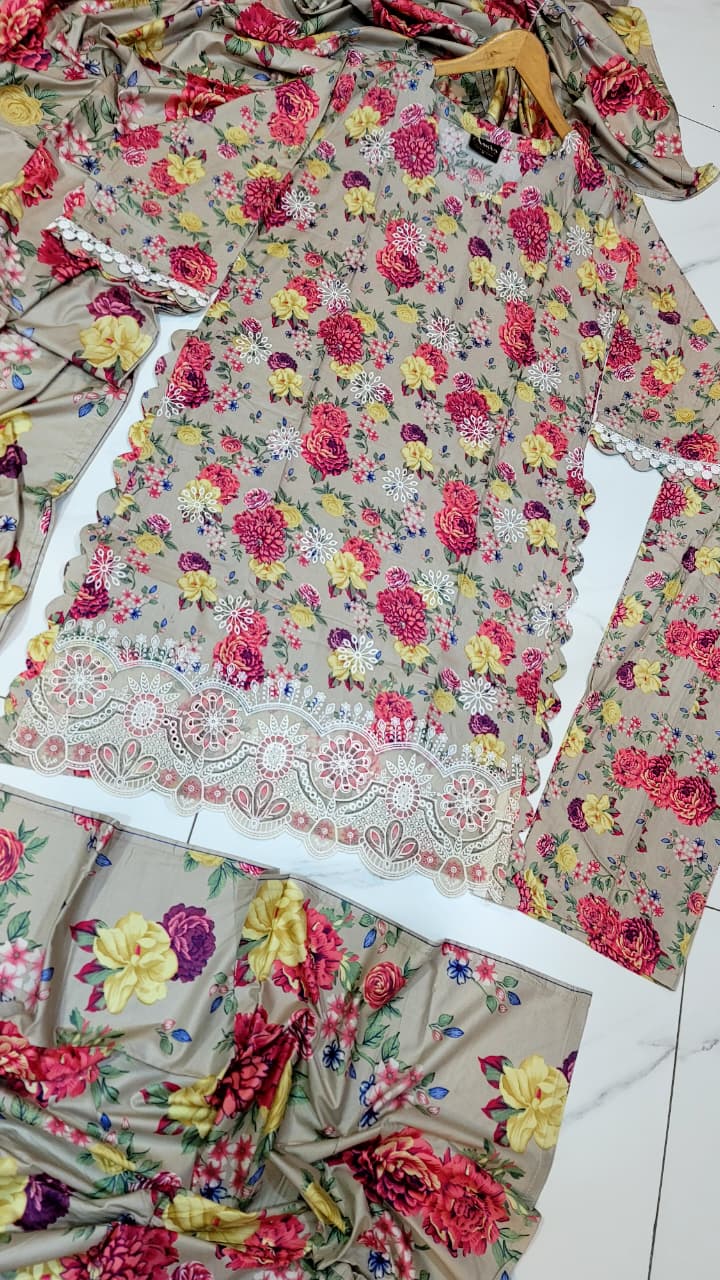 Pakistani women's lawn A-Line printed casual outfit back view