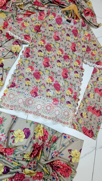 Pakistani women's lawn A-Line printed casual outfit back view