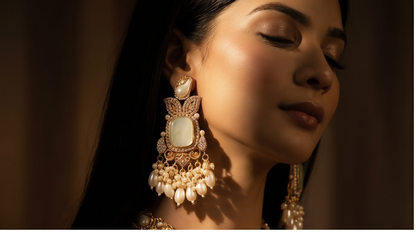 Pakistani women's royal pearl choker set side view