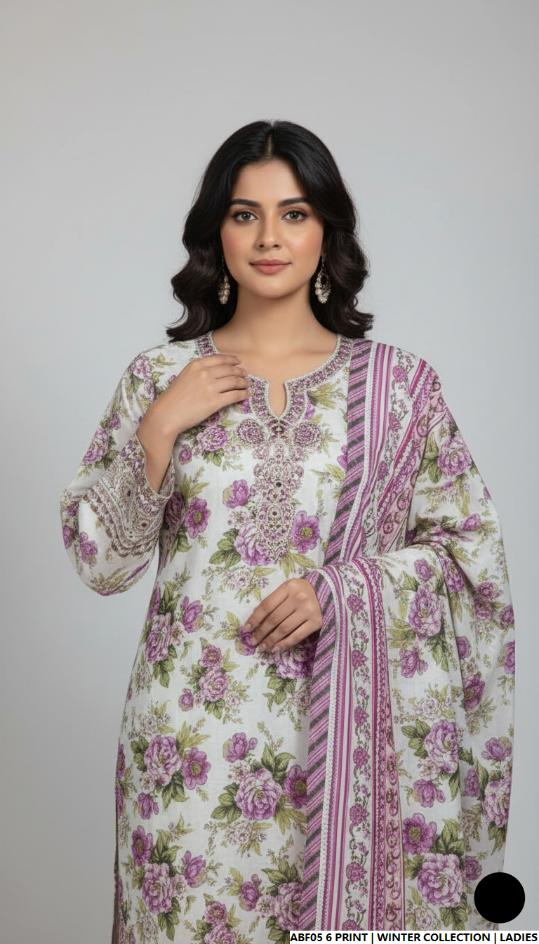 Pakistani women's khaddar printed 2-piece casual winter suit back view