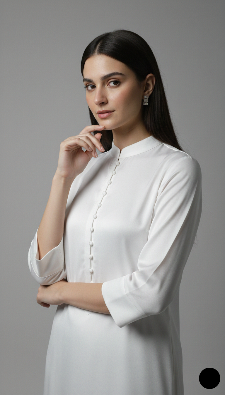 White lawn Pakistani women's 2-piece casual summer suit side view