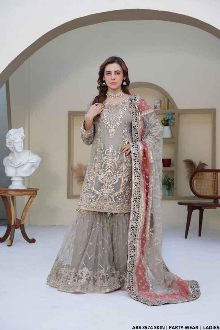Pakistani women's skin organza straight shirt back view