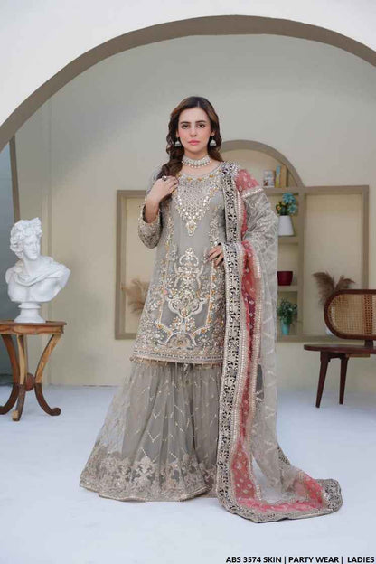 Pakistani women's skin organza straight shirt back view